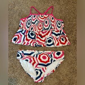Girl’s Lands’ End Pink, Blue, White and Red Tankini Size 16P